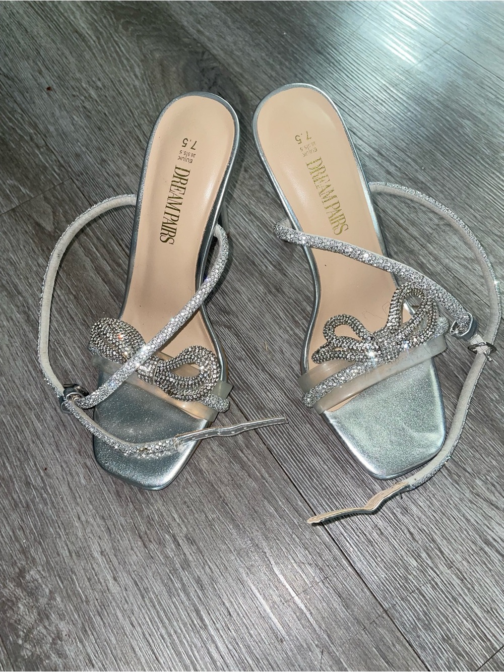 Dream Pairs Silver Crystal Bow Slingback Heels